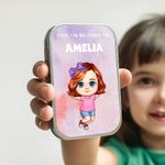 Boîte en Métal Personnalisée avec Nom et Image Cartoon Boîte à Souvenir avec Fond Aquarelle Cadeau Anniversaire pour Fille et Garçon