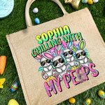 Sac à Main en Jute Personnalisé avec Nom Sac de Grande Capacité à Motif Lapin Cadeau Anniversaire Pâques pour Enfant Femme