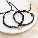 Personalized Heart-Shaped Magnetic Matching Adjustable Braided Bracelet with Engraved Initials Set of 2 Birthday Valentine's Day Gift for Couple
