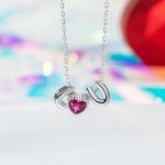 Collier Personnalisé avec Pierre de Naissance et Lettres en Bulle d'Air 3D Cadeau Anniversaire Saint-Valentin pour Femme