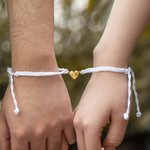 Personalized Heart-Shaped Magnetic Matching Adjustable Braided Bracelet with Engraved Initials Set of 2 Birthday Valentine's Day Gift for Couple