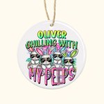Personalised Cool Bunny Ceramic Hanging Tag with Gradient Name Easter Basket Decoration Gift for Kids