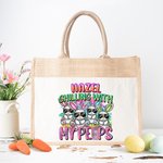Personalisierte niedliche Hase Jute Tasche mit Farbverlauf Name Tote Bag Ostern Geschenk für Familie Freund
