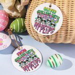 Personalised Cool Bunny Ceramic Hanging Tag with Gradient Name Easter Basket Decoration Gift for Kids