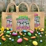 Sac à Main en Jute Personnalisé avec Nom Sac de Grande Capacité à Motif Lapin Cadeau Anniversaire Pâques pour Enfant Femme