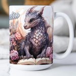 Tazza in ceramica personalizzata con nome, tazza di caffè, regalo di compleanno per lettori e amanti dei draghi.