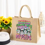 Sac à Main en Jute Personnalisé avec Nom Sac de Grande Capacité à Motif Lapin Cadeau Anniversaire Pâques pour Enfant Femme