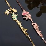 Collier Personnalisé pour Femme Style Minimaliste avec Nom Pierre et Fleur de Naissance Cadeau Anniversaire