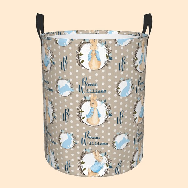 Personalised Peter Rabbit Dot Laundry Storage Basket with Name and Initial Large Capacity Organizer for Toys Books Small Items Easter Gift for Kids
