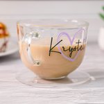 Personalised Love 16oz Glass Coffee Cup Set with Coaster and Name Birthday Housewarming Gift for Women