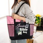Sac à Fermeture Éclair Personnalisé avec Nom avec Croix Biblique et Fleurs d'Église Cadeau Religieux pour les Chrétiens
