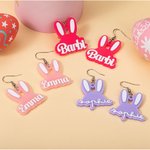 Personalized Cute Bunny Ears Acrylic Dangle Earrings with Fashion Curved Font Style Name Birthday Easter Day Gift for Women Little Girls