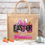 Personalisierte rosa Hasenohren Ostereier Jute Tote Tasche mit hellen-farbigen Namen Geschenk für Kind
