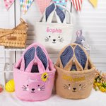 Personalized Cute Plush Bunny Easter Basket with Name Easter Egg Hunting Gift for Kids