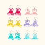 Personalized Cute Bunny Ears Acrylic Dangle Earrings with Fashion Curved Font Style Name Birthday Easter Day Gift for Women Little Girls