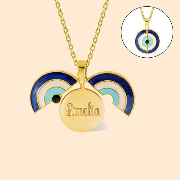 Personalised Guardian Evil Eye Necklace with Hidden Engraved Name Birthday Mother's Day  Gift for Women