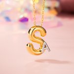 Personalised Two Tone Bubble Letter Balloon 3D Necklace with Two Letters Birthday Valentine's Day Jewellery Gift for Her