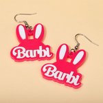 Personalized Cute Bunny Ears Acrylic Dangle Earrings with Fashion Curved Font Style Name Birthday Easter Day Gift for Women Little Girls