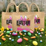 Personalisierte rosa Hasenohren Ostereier Jute Tote Tasche mit hellen-farbigen Namen Geschenk für Kind