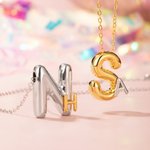 Personalised Two Tone Bubble Letter Balloon 3D Necklace with Two Letters Birthday Valentine's Day Jewellery Gift for Her
