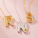 Personalised Two Tone Bubble Letter Balloon 3D Necklace with Two Letters Birthday Valentine's Day Jewellery Gift for Her