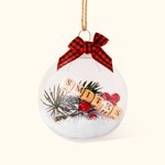 Personalizzato rustico Natale chiaro palla di plastica appeso Ornamento con agrifoglio e testo Albero di Natale Decor regalo per la famiglia