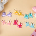 Personalized Cute Bunny Ears Acrylic Dangle Earrings with Fashion Curved Font Style Name Birthday Easter Day Gift for Women Little Girls