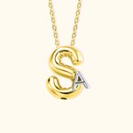 Personalised Two Tone Bubble Letter Balloon 3D Necklace with Two Letters Birthday Valentine's Day Jewellery Gift for Her