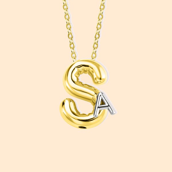 Personalised Two Tone Bubble Letter Balloon 3D Necklace with Two Letters Birthday Valentine's Day Jewellery Gift for Her