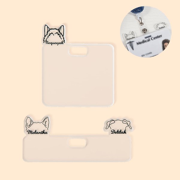 Personalizzato Cat Dog Horse Ears Line Acrylic Badge Topper con nome Creative ID Card Decoration Thank You Gift for Medical Worker Pet Lover