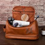 Trousse de Toilette Cuir PU Élégante et Spacieuse Personnalisé avec Monogramme et Nom Cadeau pour Homme