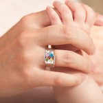 Personalised 1- 9 Square Birthstone Ring with Engraved Name Family Couple Sterling Silver Jewellery Birthday Valentine's Day Gift for Her