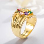 Personalised 1- 9 Square Birthstone Ring with Engraved Name Family Couple Sterling Silver Jewellery Birthday Valentine's Day Gift for Her