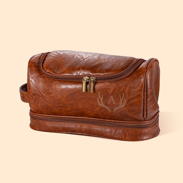 Personalized Waterproof  Portable Men's PU Leather Cosmetic Toiletry Bag with Monogram Birthday Groomsmen Gift for Him