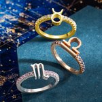 Personalizado Piedra de Nacimiento Signo de Constelación del Zodíaco Anillo de Plata de Ley Regalo de Cumpleaños para Mujer