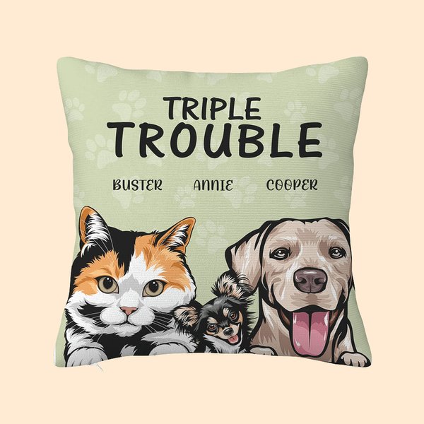 Taie de Coussin Personnalisée avec Dessin de Chien Chat et Nom Cadeau Anniversaire pour Ami qui Aime les Animaux