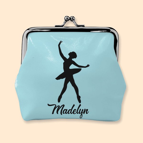 Porte-Monnaie en Cuir avec Fermoir Personnalisé avec Nom Motif Silhouette de Ballet Cadeau Anniversaire pour Femme
