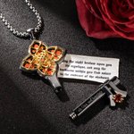 Personalized Thorns Iris Cross Gothic Key Necklace with Removable Compartment and Paper Vintage Jewelry Gift for Gothic Lover