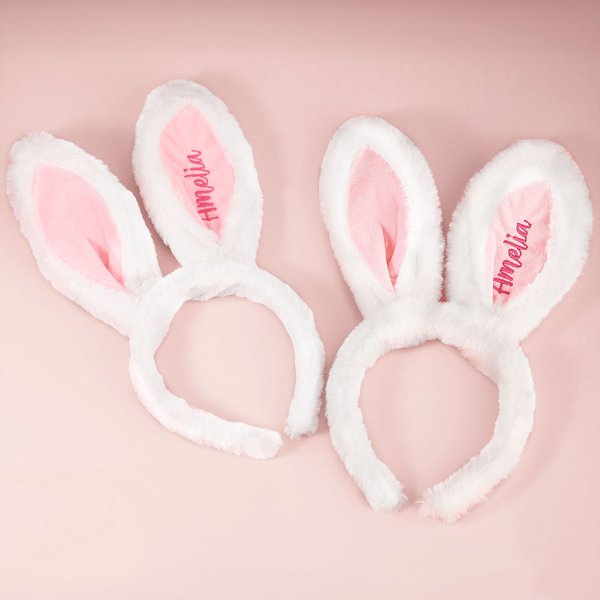 Gepersonaliseerde schattige Bunny oren pluche hoofdband met borduurwerk naam zacht haar accessoire Pasen Party Gift voor familie kinderen