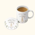 Tasse à Café en Céramique 330ml Personnalisée avec Nom et Motifs d'Animaux en Câlin avec Sous-Verres Cadeau de Fête des Mères pour Grand-mère Maman