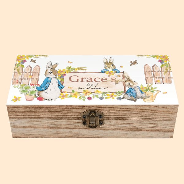 Personalised Peter Rabbit Bunny Wooden Storage Box Easter Birthday Gift for Kids Friend
