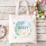 Henkilökohtainen vesiväri Forest Bunny Canvas Kangas Kangaskassi käsilaukku nimi pääsiäismuna metsästys kori lahja lapsille perheelle