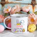 Gepersonaliseerde schattige Bunny Paaseieren 11oz geëmailleerde mok met kleurrijke naam Paascadeau voor kinderen