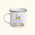 Gepersonaliseerde schattige Bunny Paaseieren 11oz geëmailleerde mok met kleurrijke naam Paascadeau voor kinderen