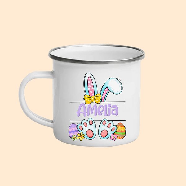 Conejito de Pascua personalizado Huevos de Pascua 11oz Taza esmaltada con nombre colorido Regalo de Pascua para niños