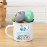 Gepersonaliseerde schattige Bunny Paaseieren 11oz geëmailleerde mok met kleurrijke naam Paascadeau voor kinderen