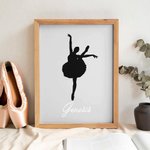 Décor Tableau en Verre Personnalisé avec Silhouette de Ballerine et Nom Cadeau Anniversaire pour Femme