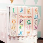 Personalised  Zoo Alphabet Enlightenment Education Fleece Soft Blanket with Name Gift for Baby Kid