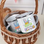 Gepersonaliseerde schattige Bunny Paaseieren 11oz geëmailleerde mok met kleurrijke naam Paascadeau voor kinderen