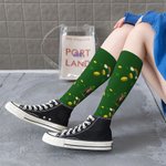 Gepersonaliseerde Lucky Shamrocks Face Photo Crew Socks Kniehoge Sokken met Naam St. Patrick's Day Gift voor Familie